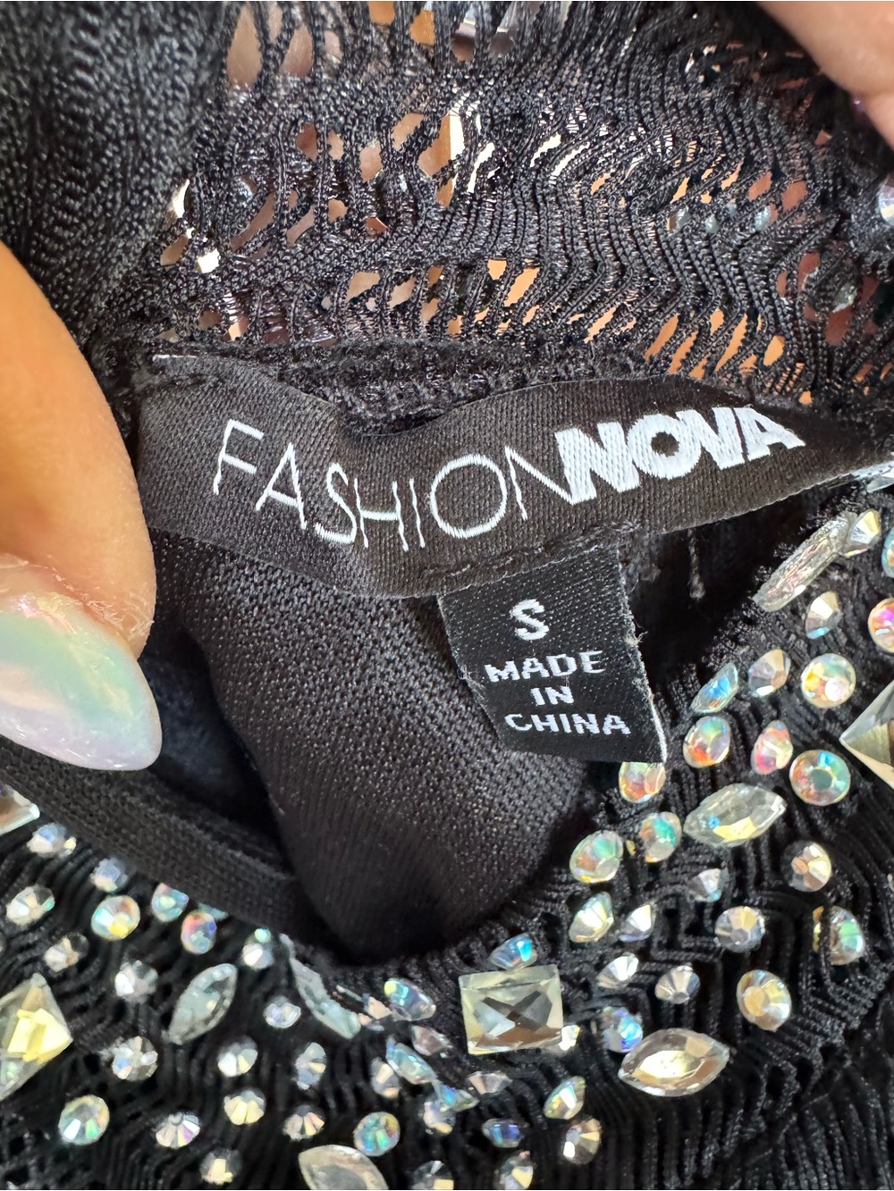 Nova Black Rhinestone Mesh Bodycon Mini Dress Size Small Party Club - Picture 8 of 9